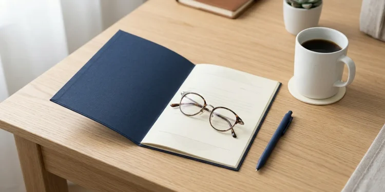 Open insurance policy booklet and reading glasses on a desk