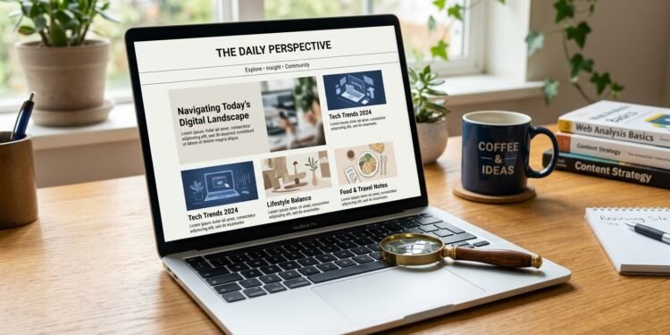 Person reviewing an unfamiliar blog website on a laptop