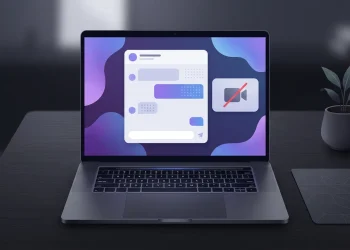 Laptop showing an AI chat platform interface with a camera permission indicator