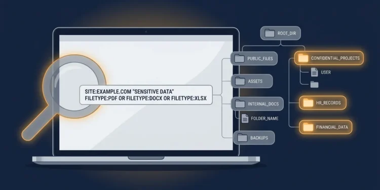 Search operators used to inspect a website’s indexed files for security exposure