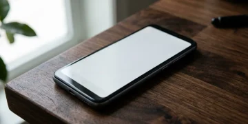 Smartphone showing a white test screen with a faint ghost image near the bottom