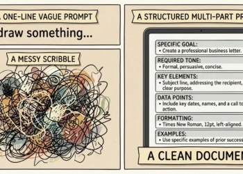 Comparison of a vague AI prompt and a detailed structured prompt with their results
