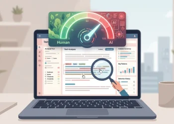 AI text detector showing an uncertain score between human and AI classifications